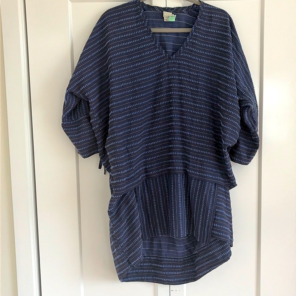 Malia Mills Blue White Stripe V-Neck Tie Hem Tunic Dress Top Women's Size Small